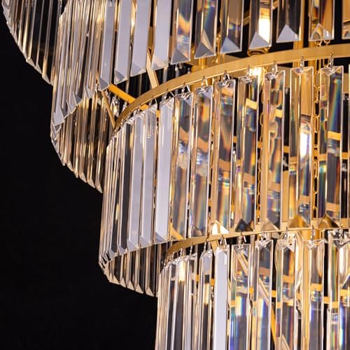 TOCHIC Large Crystal Chandelier for High Ceiling, 40-inch 7-Tier Modern Gold Crystal Chandeliers Lighting Fixture, Raindrop K9 Round Light for Entryway Staircase Foyer Living Bedroom Dining Room - Image 6