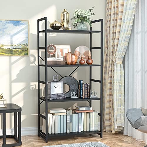 NUMENN 4 Tier Bookshelf, Tall Freestanding Open Storage Bookcase, Black - Image 4