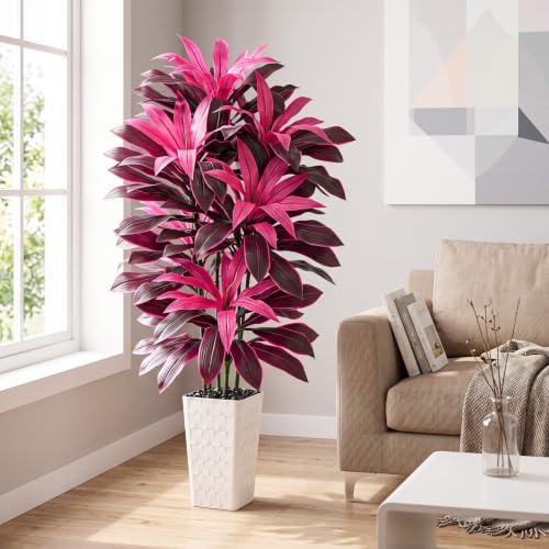 Artificial Dracaena Plant Fake Tree with Planter Faux Yucca Tall Fake Floor Plant, Artificial Trees for Home Bedroom Office Indoor Living Room Decoration (Purple, 6FT) - Image 2