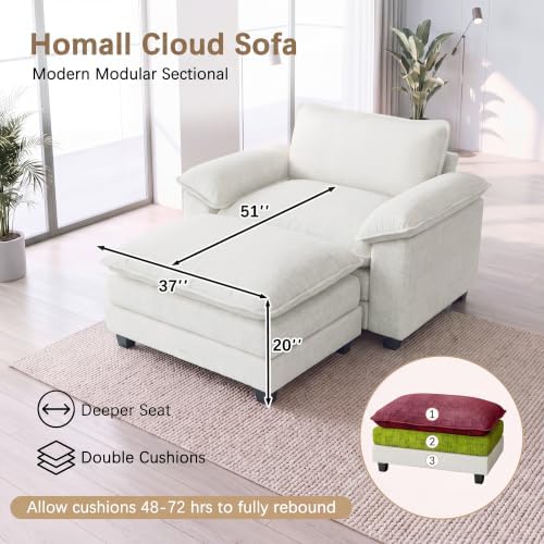 Homall Sofa Accent Chair with Ottoman, 35" Reading Chair, White - Image 2