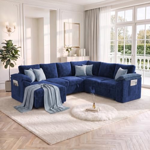 108 In L Shaped Modular Sectional Sofa Couch for Living Room, Blue - Image 2