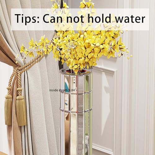 29.92" Tall Floor Vase for Living Room, Octagonal Mirror Vase & Glass Silver Floor Vases for Artificial Plants and Pampas Grass, Easy Assembly (29.92", Round) - Image 4