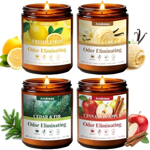 Odor Eliminating Candles for Home, 4-Pack, 28 oz Soy Scented Candle by Aredenua-StartJourneyThroughScent