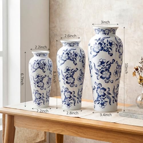 LemonRoad 3 Pack Chinoiserie Vases Porcelain Blue and White Vases for Flowers Pottery Chinoiserie Ceramic Vase for Living Room Mother's Day Decor Table Centerpiece, 6.7", 8.3", 10"(Lotus) - Image 3