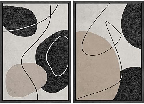SIGNWIN Framed Canvas Print Wall Art Set Mid-Century Black Tan Circle Rings Abstract Shapes Illustrations Modern Art Decorative Contemporary for Living Room, Bedroom, Office - 24"" x36 x2 Black by SIGNWIN