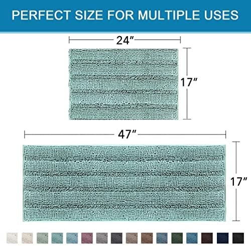 Non Slip Thick Shaggy Chenille Bathroom Rug Mat Set Extra Soft and Absorbent Striped Floor Rugs, 2 Piece, Machine-Washable - Image 2