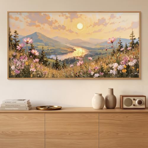LHIUEM Large Boho Sunset Wildflower Framed Canvas Wall Art -20"x40"x1 - Image 4