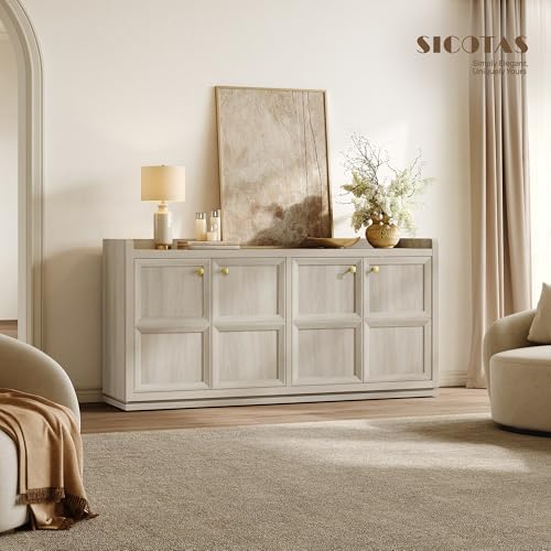 SICOTAS 61.7" 4-Door Buffet Sideboard Cabinet Living Room, Grey White Oak - Image 3