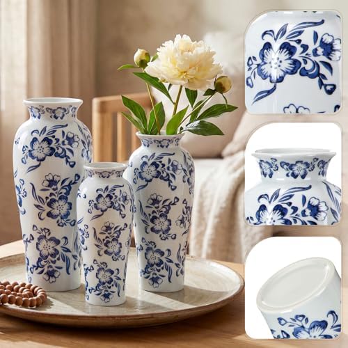 LemonRoad 3 Pack Chinoiserie Vases Porcelain Blue and White Vases for Flowers Pottery Chinoiserie Ceramic Vase for Living Room Mother's Day Decor Table Centerpiece, 6.7", 8.3", 10"(Lotus) - Image 6