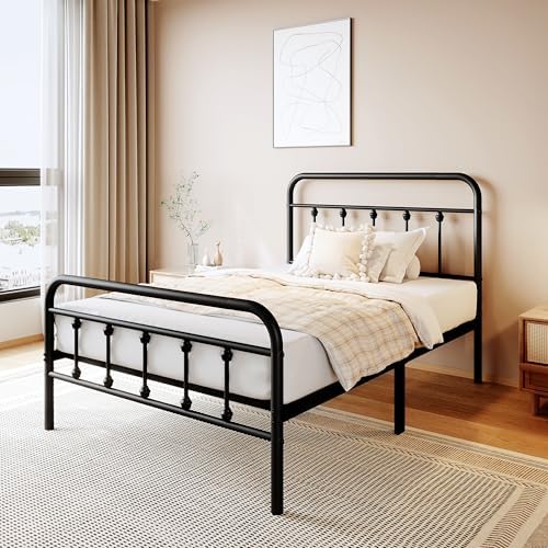 zunatu Twin Size Metal Bed Frame, Victorian Style Headboard and Footboard - Image 5