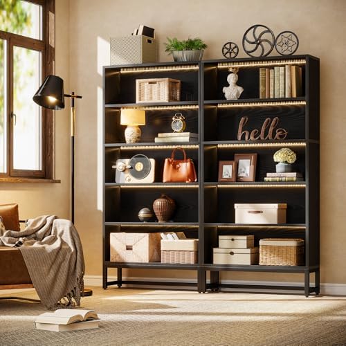 Tribesigns Tall Bookcase Black Bookshelf, 70.8” Large Bookcases Organizer with LED Lights, Heavy Duty Free-Standing Library Bookshelf with 5-Tier Storage Shelves for Living Room, Bedroom (Black) - Image 3
