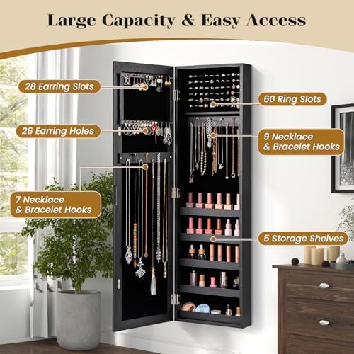 GIANTEX Wall or Door Mounted Jewelry Cabinet with Full Length Mirror - Image 4