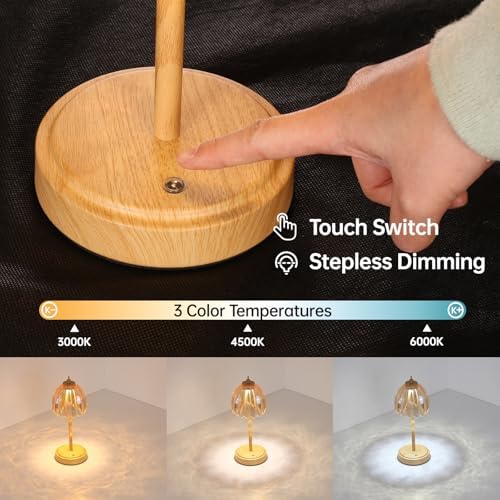 Shenmoyl Tulip Table Lamp with 5200mAh Battery & Touch Control, Small Cordless Table Lamp with 3 Colors, Rechargeable Battery Operated Table Lamps for Bedroom, Desk, Bedside (Amber-Beech Color) - Image 3