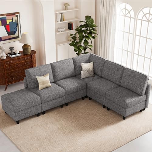 Belffin 107.1" 6 Seats L Shaped Couch Modular Sectional Sofa Seat Couch with Storage Comfy Washable Sectional Couches for Living Room Sofas with Chaise,Grey by Belffin
