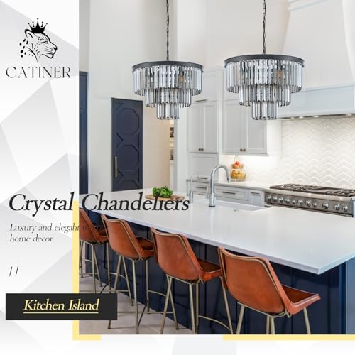 CATINER 20" Smoke Gray Crystal Chandeliers,7 Lights Black Light Fixture - Image 6