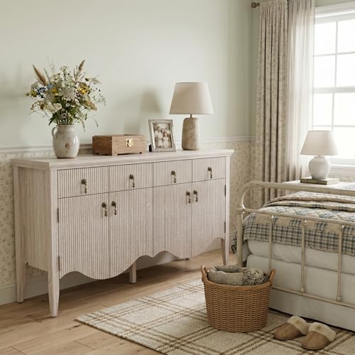 FUSUNBAO 57" Fluted Sideboard Buffet with Storage, 4 Doors & 3 Drawers, Oak - Image 5