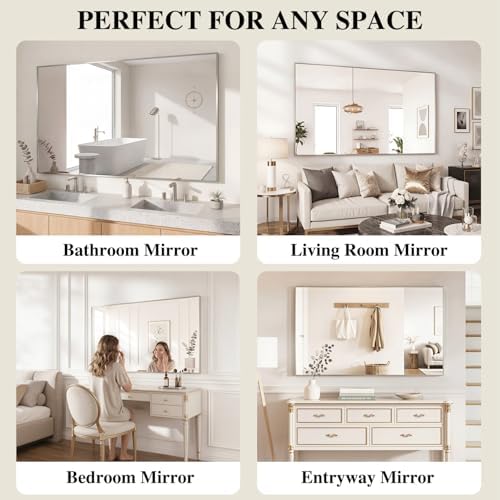 Koonmi Silver Rectangle Wall Mirror, 30x40 Inch Bathroom Mirror, Aluminum Frame Vanity Mirror for Entryway, Living Room, Bedroom Bathroom, Hangs Horizontally or Vertically - Image 7