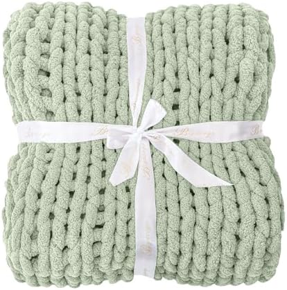 Bigacogo Chunky Knit Throw Blanket for Couch, 40x80 inches, Sage Green - Image 7