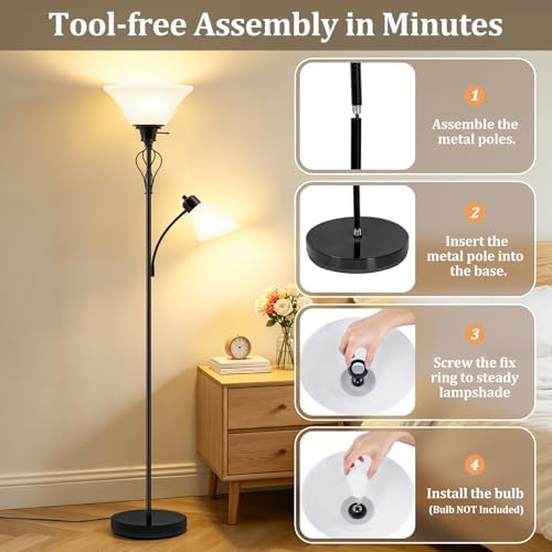Floor Lamps for Living Room, 70" Tall Torchiere Floor Lamps, Plastic Shade - Image 2