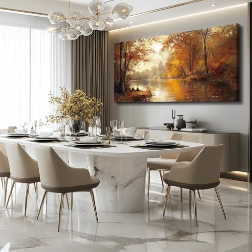 FUHAIHUA Canvas Wall Art For Living Room Large Wall Decor For Office Modern Bedroom Decorations Saffron Yellow Tree Landscape Pictures Forest Paintings Artwork Ready To Hang Home Decor 30"x60" - Image 6