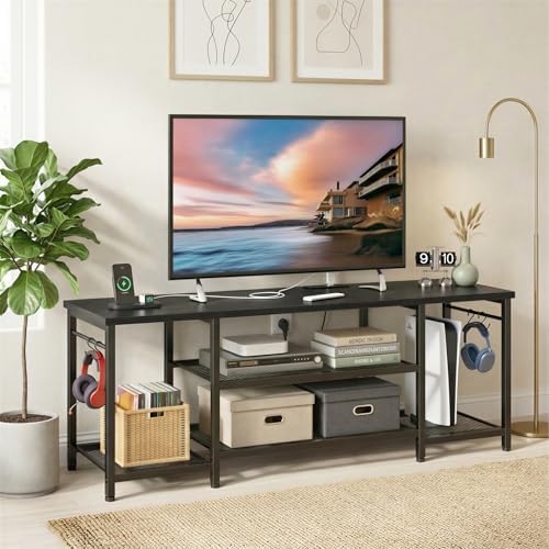 YGEOMER TV Stand for TVs Up to 65 Inch with Outlets, Bedroom, Black - Image 5
