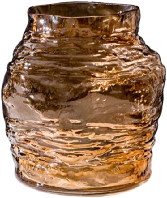 Handmade Glacier Patterned Glass Vase with Simple Style Irregular Shape and Innovative Home Decoration (Yellow 7in) by Unknown