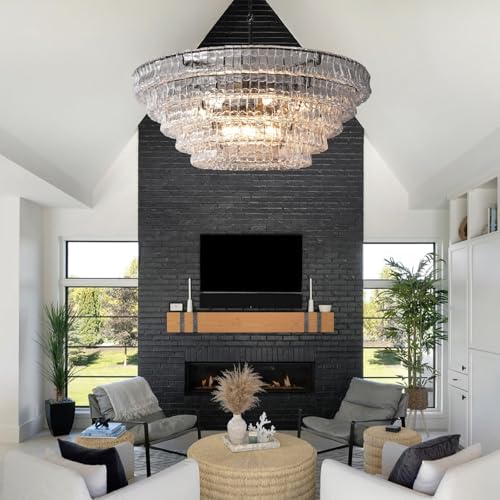 Modern 47 Inch Round Chandelier, Extra Large Clear Glass Drum Ceiling Light Fixture for Dining Room, Living Room, Foyer - Image 7