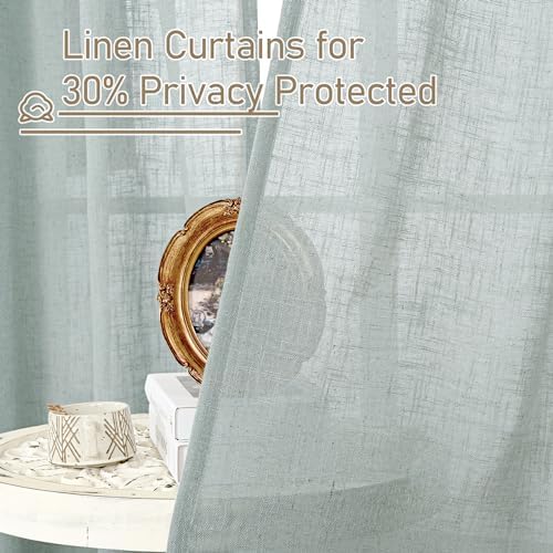 LAMIT Greyish Blue Linen Curtains 45 Inches Long for Bedroom Kitchen Window - Image 5