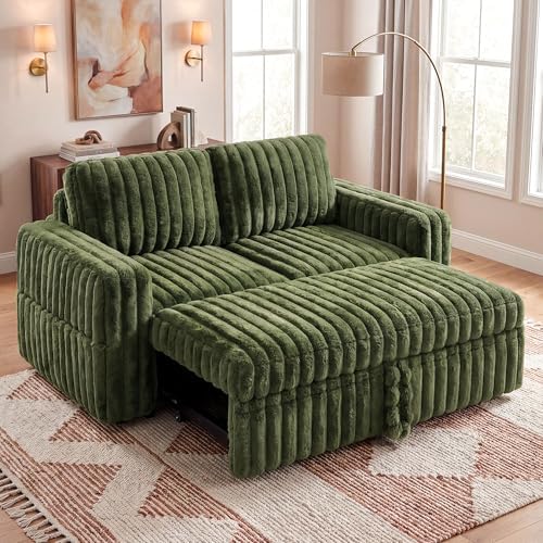 HONBAY Plush Corduroy Loveseat Sleeper Sofa,Modular Pull Out Sofa Bed,Couches for Living Room,Plush Green by HONBAY