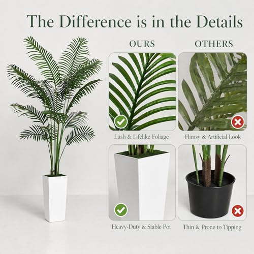 5FT Fake Palm Tree with Tall White Planter, Realistic Artificial Plants Indoor for Home Decor, Office and Living Room - Image 4