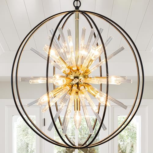 Vezzio Modern Black and Gold Sputnik Chandelier for Dining Room by Vezzio