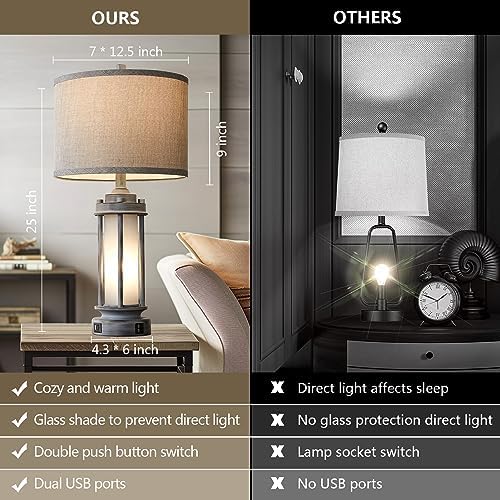AIEAMPDO Set of 2 Rustic Table Lamps for Living Room with 2 USB C+A Ports - Image 3