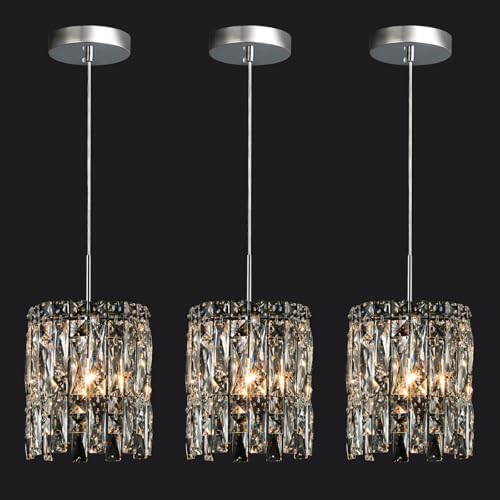 Modern Chrome Crystal Pendant Lights for Kitchen Island Set of 3 by NISIDUN