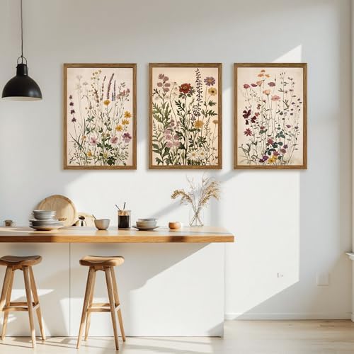 AVECCO 3 Piece Vintage Wildflower Botanical Framed Canvas Wall Art 20x30 in - Image 2