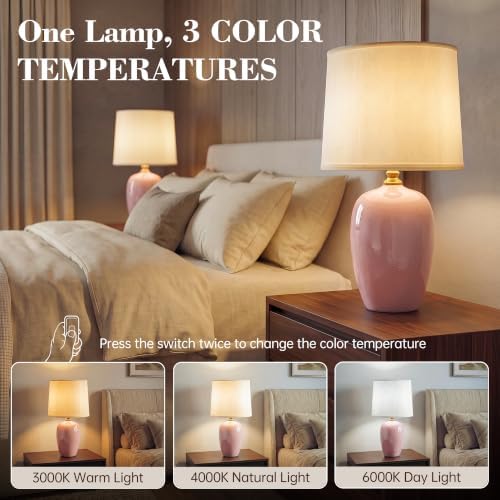 Dawnwake 19.1" Ceramic Table Lamps Set of 2 for Bedroom Living Room,Pink - Image 4