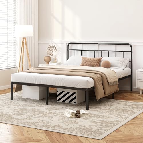 Kujielan 12 inches King Size Bed Frame with Minimalist Headboard, Black by Kujielan
