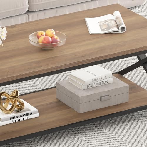 HSH 47" Rectangle Coffee Table with Storage for Living Room, Rustic Oak - Image 6