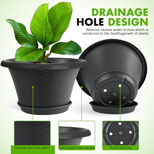 Quarut 12 Inch Pots for Plants,4 Pack Large Flower Pots with Drainage Hole - Image 3