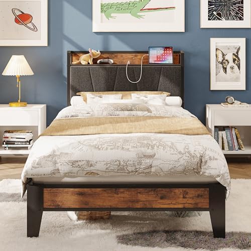 LIKIMIO Twin XL Bed Frame with Storage Headboard and Charging Station by LIKIMIO