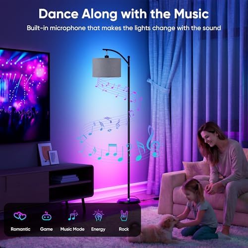 Smart LED RGBCW Corner Lamp with Linen Lampshade Compatible with Alexa, Color Changing Standing Lamp with 16 Million DIY Colors, Music Sync, Tall lamp for Living Bedroom Room,APP/Voice/Remote Control - Image 3