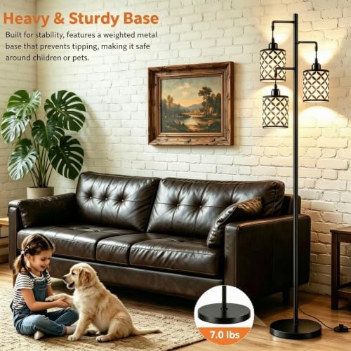 72" Dimmable Floor Lamp with Remote & Timer, Industrial Farmhouse Rustic Standing Lamp for Living Room Bedroom, 3 Individually Controlled Heads, 2 Height Options, 3 x LED Bulbs Included - Image 5