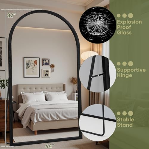 Suidia Full Length Mirror, Oversized Floor Mirror with Solid Wood Frame, Large Standing Mirror for Bedroom Living Room, Wood Antique Style, Black, 82" L x 44" W - Image 7