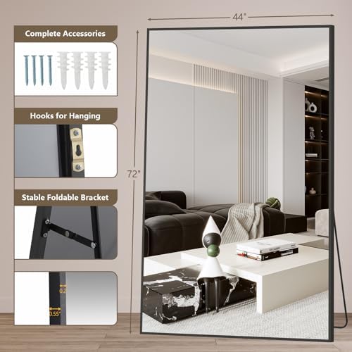 Mirrorons 72"x44" Black Full Length Mirror, Large Floor Mirror with Stand - Image 4