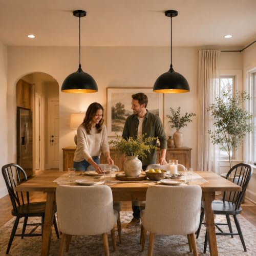 Farmhouse Pendant Lighting for Kitchen Island,Black and Gold Dome Pendant Light Fixtures, Industrial Hanging Ceiling Light for Dining Room Foyer Cafe Kitchen Sink,2 Pack - Image 3