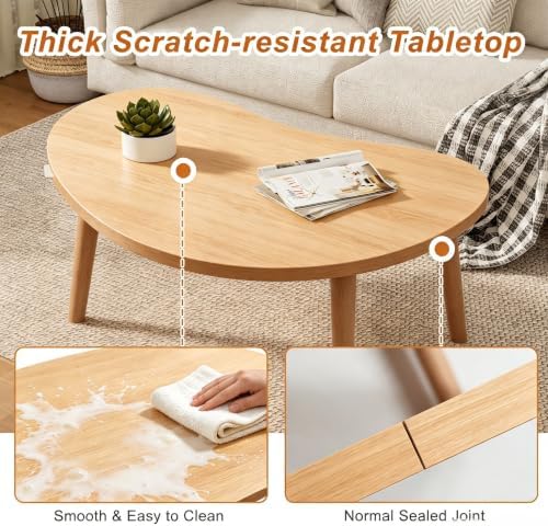 Coffee Table Low Table with Solid Wood Legs, 31.5x19.7" Large Coffee Table Side Table, Floor Table Desk for Sitting on The Floor, Living Room Furniture for Office Apartment Home, Mango Natural - Image 4