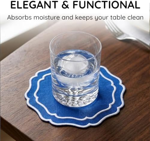 Linen Drink Coasters, Set of 6, 4.5 inch, Royal Blue - Image 5