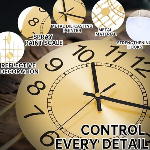 Wall Clock for Living Room, Silent Quality Quartz Battery Operated, Golden Metal Decorative Large Wall Clock for Kitchen,Home,Bathroom,Bedroom Home Decor,14.6x36.3inch - Image 2