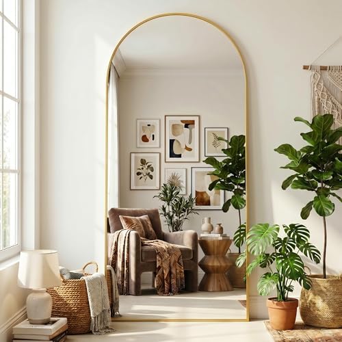 Full Length Mirror, 76" x 34" Arched Full Body Mirror Large Standing Floor Mirrors, Mirrors for Bedroom, Bathroom, Living Room Standing or Wall Leaning, Gold - Image 2