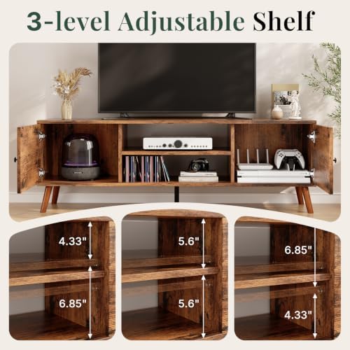 TV Stand for 55 60 inch TV, Modern Mid Century Entertainment Center with Storage, Wooden Media Console Table with 2 Cabinets for Living Room Bedroom, Rust - Image 4