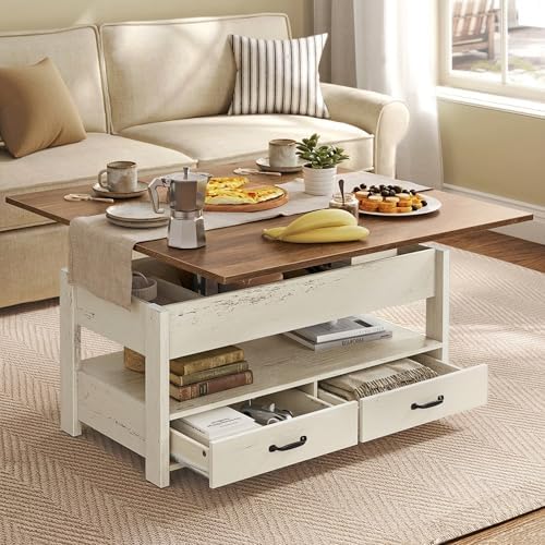 VASAGLE Lift Top Coffee Table, 3 in 1 Center Table with Storage, 2 Drawers by VASAGLEbySONGMICSHOME